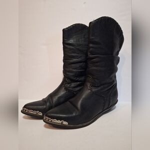 VTG Zodiac Western Boho Cowboy Boots Metal Accents Women Size 8.5 M Black